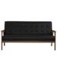 Carter Sofa front view, three-seater black upholstery with button tufting and minimalist wooden frame.