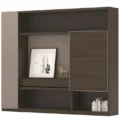 Carter Back Wall Cabinet with sliding door, open shelves, drawers, wood finish for executive offices