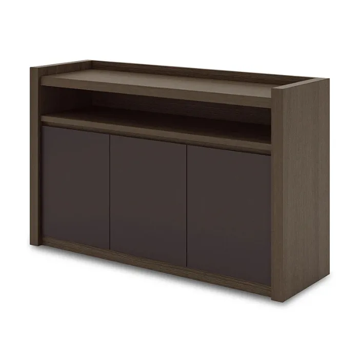 Carter Credenza sideboard with open shelf and three-door cabinet in rich walnut finish