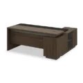 Carter Executive Office Desk — left return L-shaped desk in dark wood finish, featuring a wide worktop, modesty panel, and integrated storage compartments.
