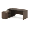 Carter Executive Office Desk — left return L-shaped wooden desk with spacious work surface, built-in drawers, open shelving, and modern minimalist design.