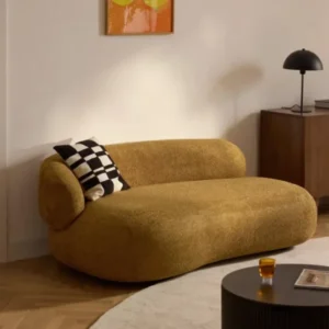 angled view of halo curve sofa in a modern living room.