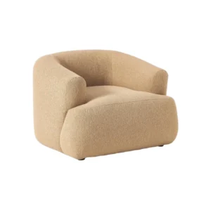 Angled view of upholstered armchair