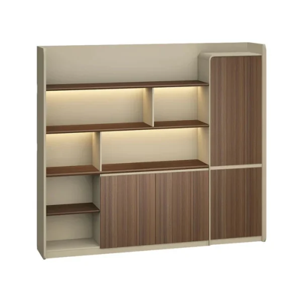 ANDERS Back Wall ANDERS Back Wall with oak finish shelves and cabinets for modern interiors