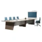 Angled perspective highlighting durable boardroom design with integrated central panel.