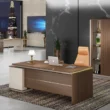 ANDERS Executive Desk in office wood-grain L-shape with cream side return; chair not included.