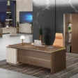 ANDERS Executive Desk in office wood-grain L-shape with cream side return; chair not included.