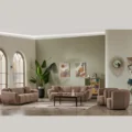 Arden Living room Set - modern living room with matching beige sofas and armchairs, black coffee table