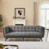 Ardrie Upholstered Sofa in dark grey, grid-tufted 3-seater styled in a modern living room.