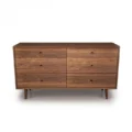 Aurora Dresser front view in light walnut wood with six drawers.