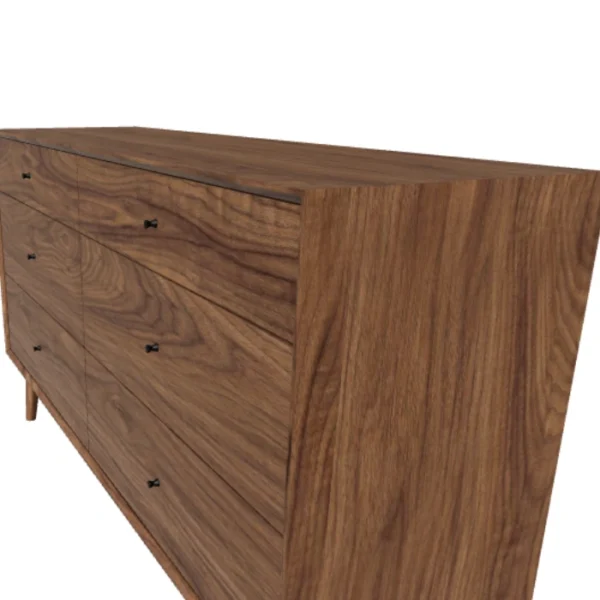 Aurora Dresser - Light walnet (2) side angled view of light walnut dressser