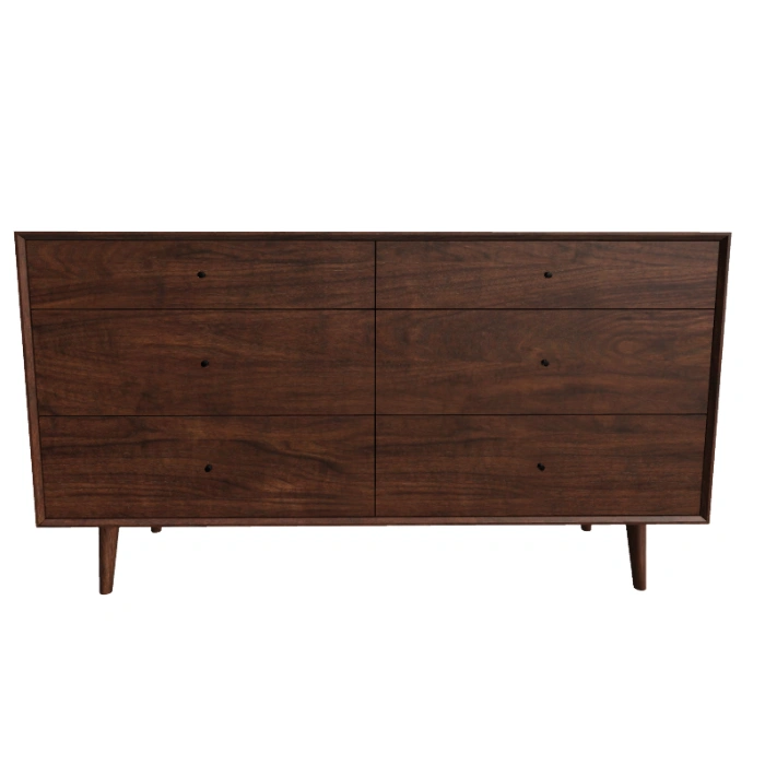 Aurora Dresser – front view of six-drawer dresser in natural walnut finish.