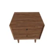 Aurora Side Table – top-angle view of two-drawer side table in light walnut finish showcasing smooth surface and clean edges.