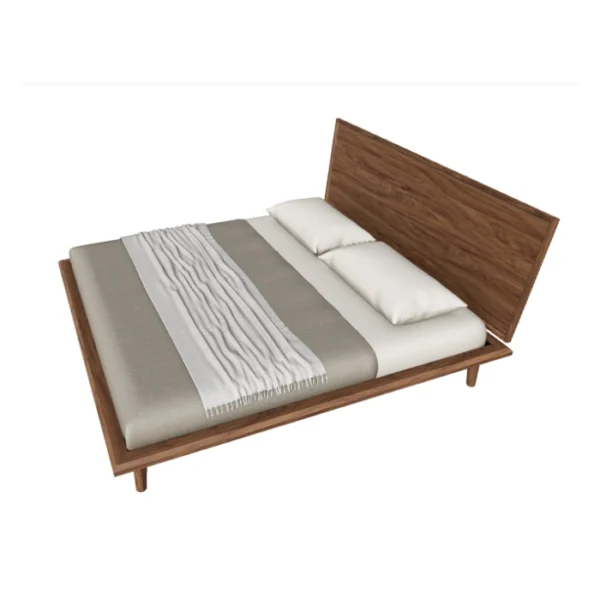 Aurora Solid Wood Bed - Light Walnut (3) Upper angled view of light walnut bed.