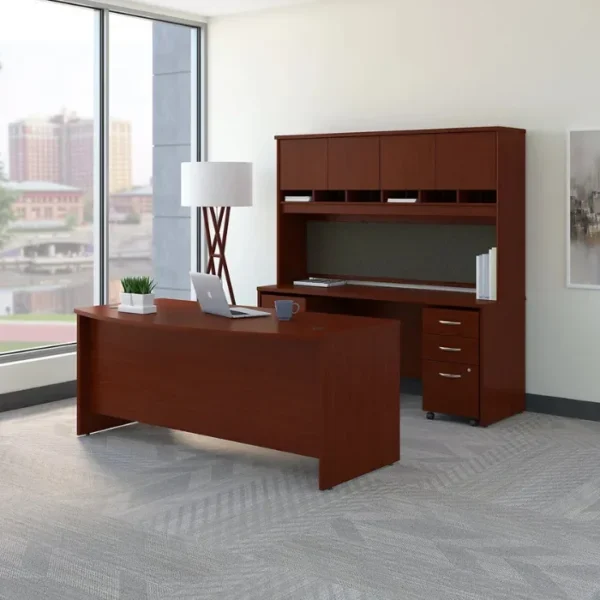 Back wall executive desk in modern office.