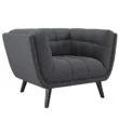 Angled view of bestow upholstered armchair.