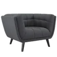 Angled view of bestow upholstered armchair.