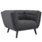 Angled view of bestow upholstered armchair.