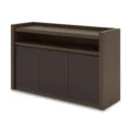 Carter Credenza sideboard with open shelf and three-door cabinet in rich walnut finish.