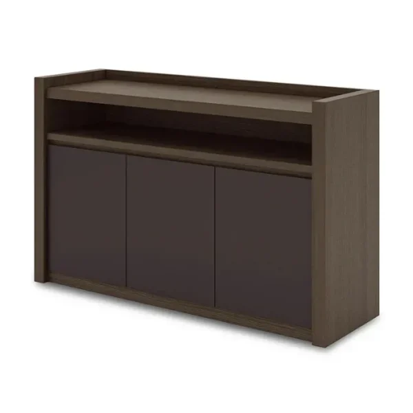 Carter-Credenza-600x600 Carter Credenza sideboard with open shelf and three-door cabinet in rich walnut finish.