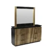 Cosmo Dresser with matching framed mirror, black finish with gold fluted fronts and six drawers.