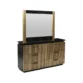 Cosmo Dresser with matching framed mirror, black finish with gold fluted fronts and six drawers.
