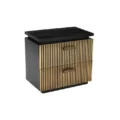 Cosmo Side table — black wooden nightstand with two fluted gold drawers and modern pulls.