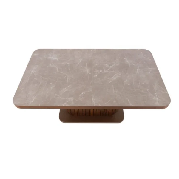 Cove Dining Set - table top dining table showing round edged top marble surface.