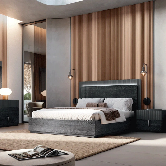 Bedroom setup featuring Eclipse Bed with matching side tables.