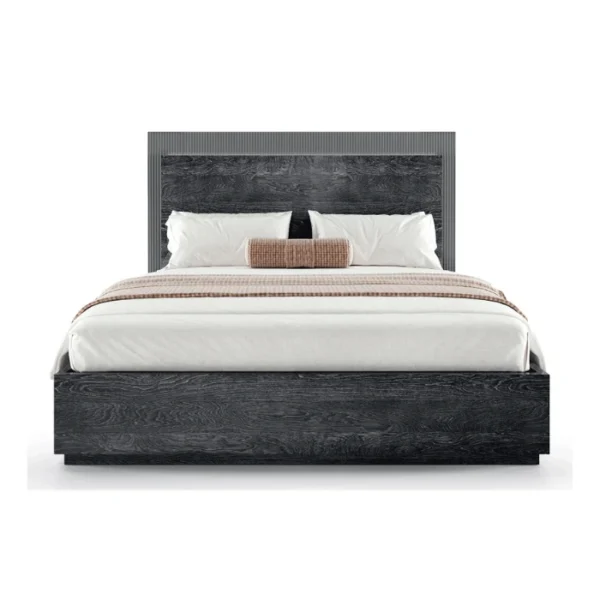 Eclipse Bed (3) Front view highlighting sleek black frame and headboard texture.