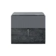Eclipse Side Table in dark wood with ribbed drawer front and modern metal handle.