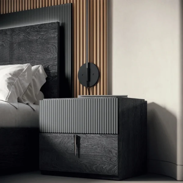 Eclipse Side table (2) Side table beside bed showing cohesive bedroom setup.