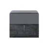 Eclipse Side Table in dark wood with ribbed drawer front and modern metal handle.