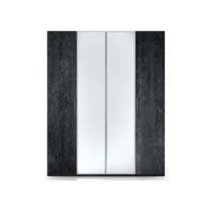 Mirrored sliding-door wardrobe with charcoal wood side panels, front view