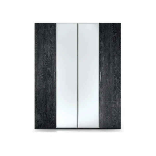 Eclipse Wardrobe Mirrored sliding-door wardrobe with charcoal wood side panels, front view