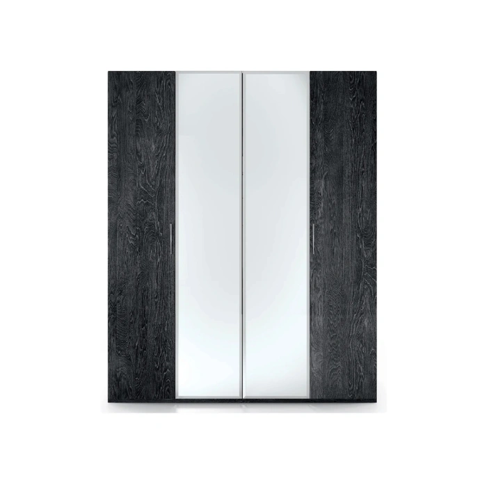 Mirrored sliding-door wardrobe with charcoal wood side panels, front view