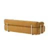 Rear view of sofa showing double roll design supported by chrome metal rods