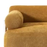 Front corner view highlighting the round arm cushion and smooth fabric finish.