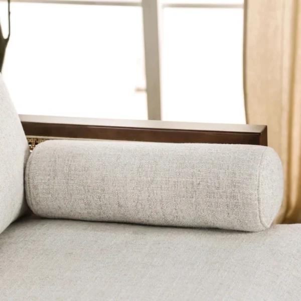 Larsen Sofa - 3 seater (5) Bolster cushion detail of Sofa showing light beige textured fabric.