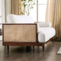 Rear-side angle of Sofa highlighting rattan cane panel.