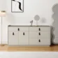 Linea Dresser in off-white with dark glass top, organizer drawers, and leather-look pulls