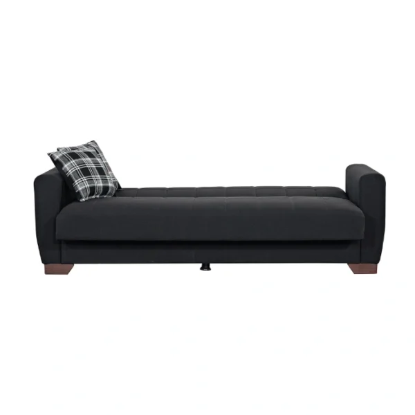Marlo Living room Set - Black 3 seater (3) 3-seater converted into a flat sleeper position, front angle.
