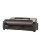 Dark brown sofa showing lift-up seat revealing hidden storage compartment, three cushions along backrest.