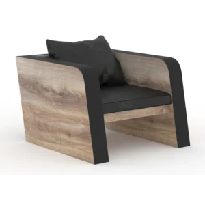 Oak Sofa single-seater with oak wood-grain frame and black cushion