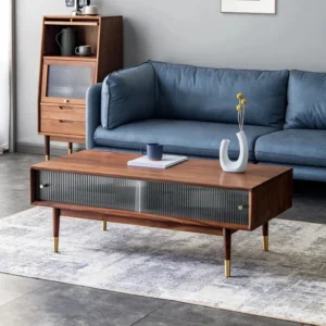 Modern Nordic Coffee Table front angle showing elegant glass doors and smooth finish