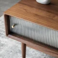 Nordic Coffee Table storage compartment view — smooth sliding glass doors design