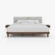Nordic Haven Bed – modern bed with upholstered headboard and wooden frame in a minimal bedroom setup.