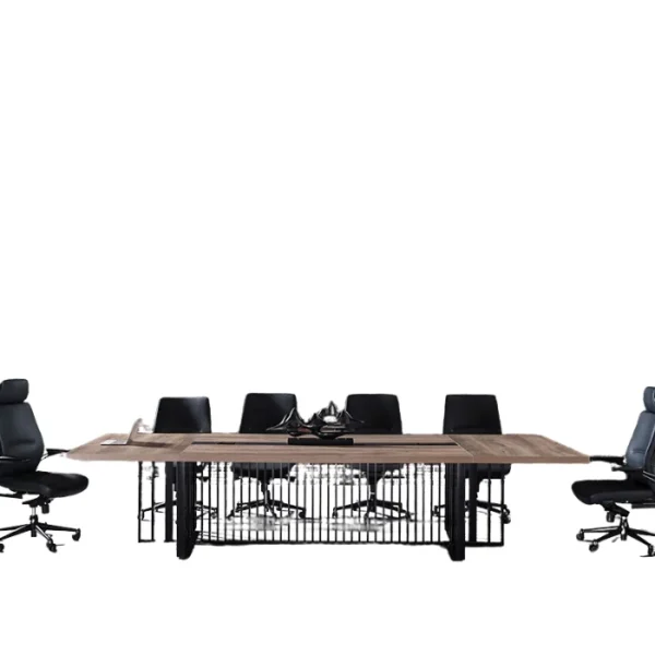 Oak-Boardroom-Table-3 Front view of Oak Boardroom Table with surrounding chairs for scale