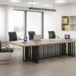 boardroom table in a meeting room.