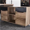 Studio view of the Oak Credenza—clean lines, two side cabinets with upper drawers, central open shelf, and wood-grain finish.